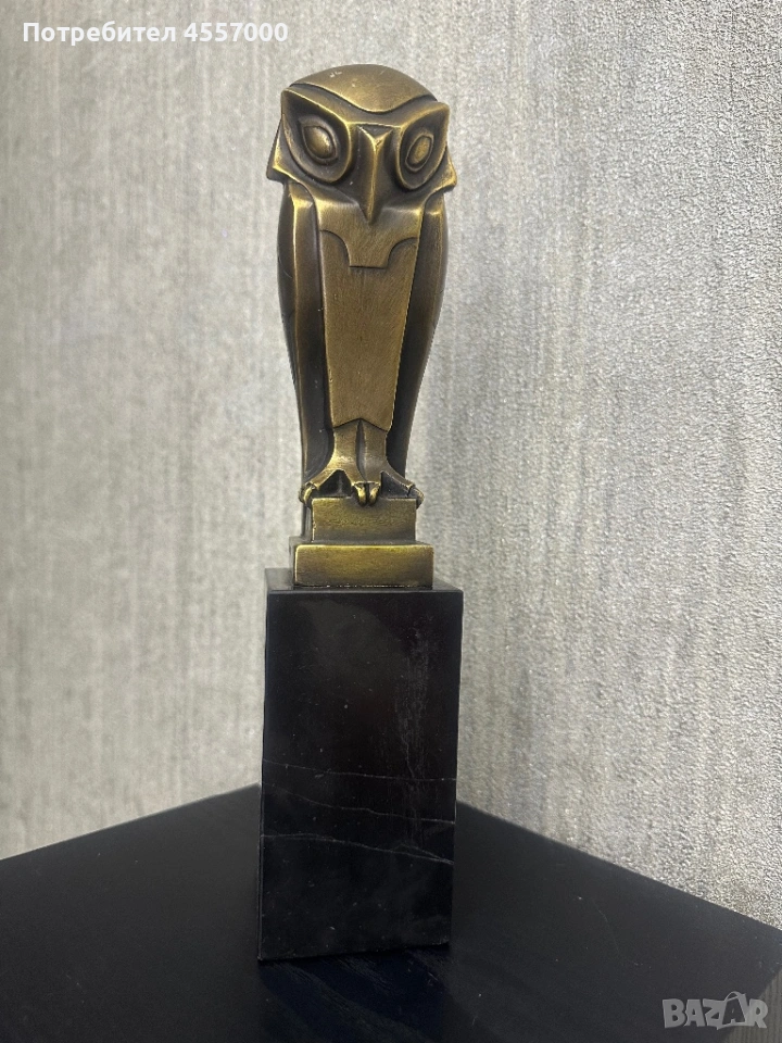 Авторска бронзова скулптура "Бухал" – Арт Деко, Крис Кунрад (Coenrad), 31 см, снимка 1