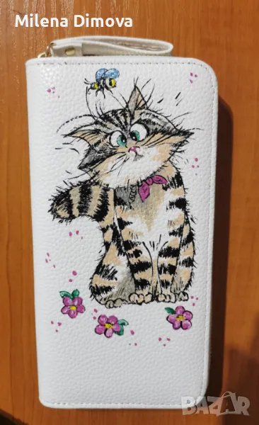 Портмоне с рисувано коте, снимка 1
