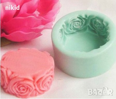Нисък кръг цилиндър в рози силиконов молд форма за фондан шоколад гипс сапун калъп, снимка 1