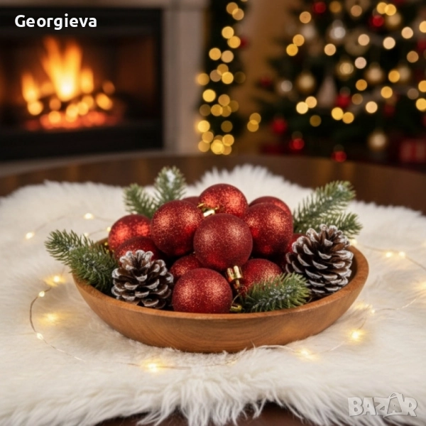 Комплект коледни топки 2 см – сребърни (8 бр.) и червени (16 бр.), снимка 1