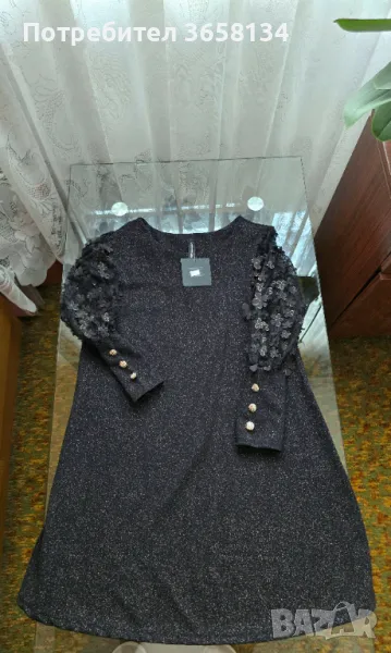 НОВА черна лъскава рокля с етикет за повод, снимка 1