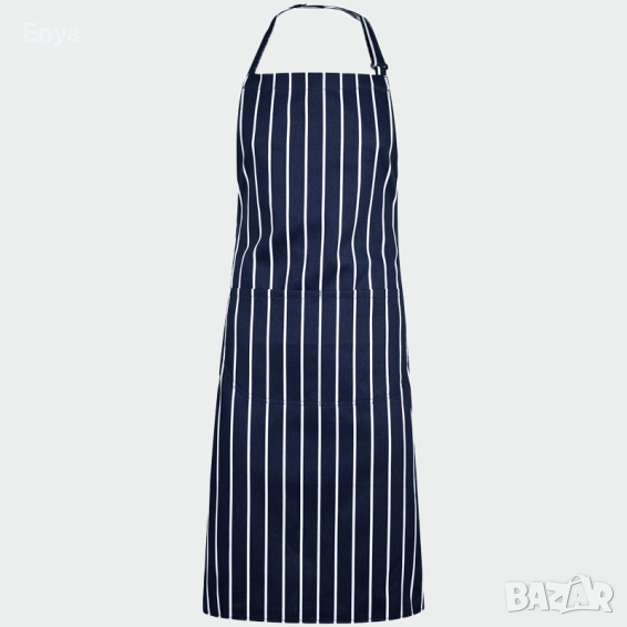 Предна престилка с джоб - тъмносиньо/бяло едро райе, снимка 1