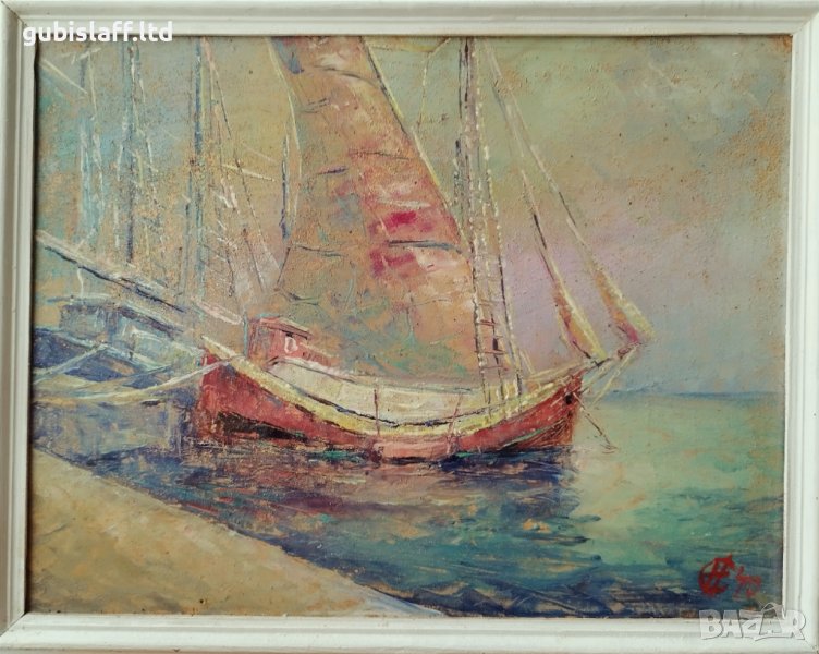 Картина, лодки, море, худ. Н. Селиванов, 1970 г., снимка 1