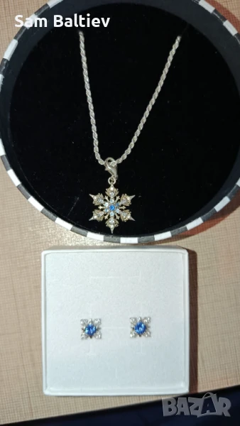 Комплект Сребърно колие и обеци, снимка 1
