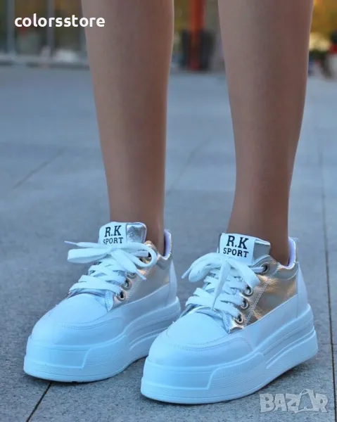 Кецове на платформа - бяло със сребристо - SDL90, снимка 1