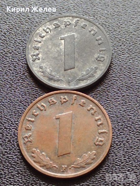 Две монети 1 райхспфенинг 1938г. / 1 райхспфенинг 1941г. Трети райх с СВАСТИКА редки 17385, снимка 1