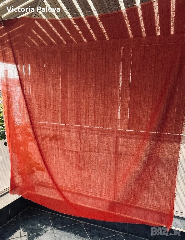 Голям шал тънка вълна цвят теракота, снимка 1