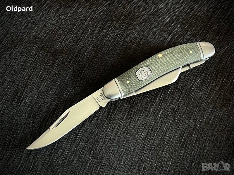 Колекционерски джобен сгъваем нож с три остриета RR Sowbelly Green Micarta Brushed. (RR1991), снимка 1