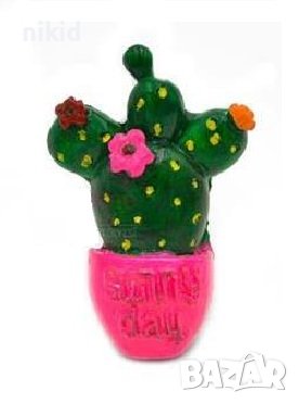 цъфнал кактус в саксия силиконов молд форма фондан шоколад гипс, снимка 1