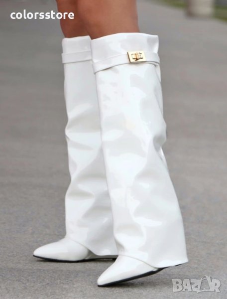 Ботуши на платформа - бял лак - K-40, снимка 1