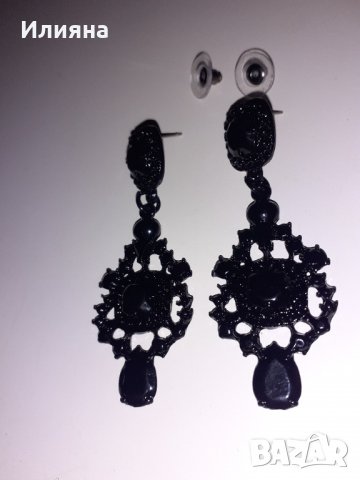 Елегантни черни обеци, снимка 4 - Обеци - 39686304