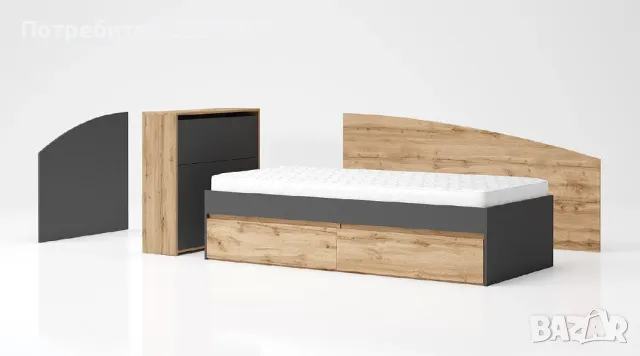 Високо модулно легло Лео 90 - дъб вотан/антрацит