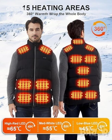 QLWY-MQ Електрическа отопляема жилетка за мъже с батерия, XXL, черна, снимка 2 - Други - 51732617