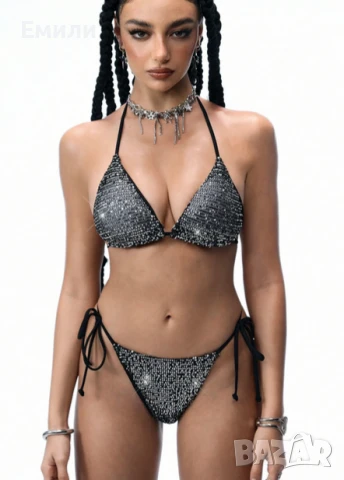 Нов комплект дамски бански от две части с блестящи пайети р-р M, снимка 4 - Бански костюми - 50854074