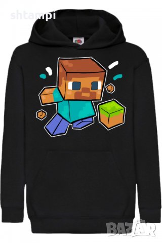 Детски Суитчър/Суитшърт Steve Grassblock Football,Minecraft,Игра,Подарък,Изненада,Забавление,Рожден 