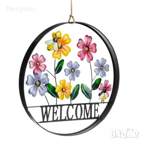 Табела "Welcome"-37 см./табела "Добре дошли"/кръгла метална табела/, снимка 2 - Декорация за дома - 49237617