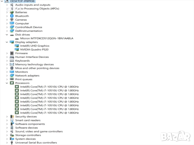 laptop Dell Precision 3550 i7-10510U до 4.9GHz/RAM 16GB/SSD 512GB NVMe/ NVIDIA Quadro P520 2GB DDR5, снимка 10 - Лаптопи за работа - 52454288