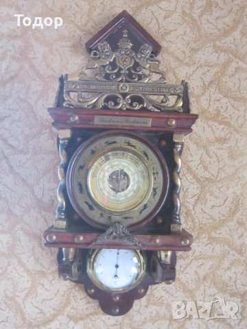 Уникален бронзов барометър термометър в кутия , снимка 7 - Колекции - 36902639