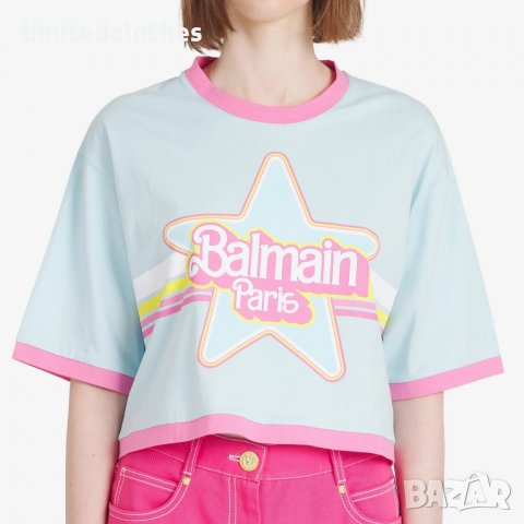 BALMAIN x Barbie Logo Print Cropped Oversized Дамска Тениска size XS и M, снимка 6 - Тениски - 36887497