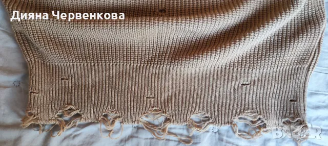 Вълнена дамска зимна блуза/пуловер цвят капучино с накъсано, снимка 5 - Блузи с дълъг ръкав и пуловери - 48163358