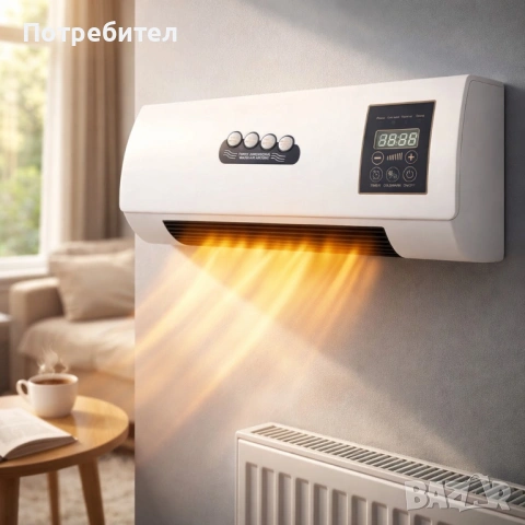 Стенен PTC отоплител и вентилатор LX-333 – 1800W, дистанционно управление и таймер, снимка 3 - Отоплителни печки - 53566967