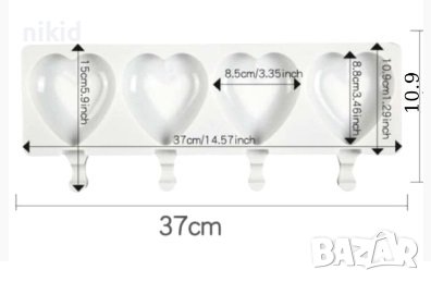 4 обли сърца сърце ескимо сладолед Popsicle Попсикъл молд силиконова форма калъп за направа десерти, снимка 4 - Форми - 39784001