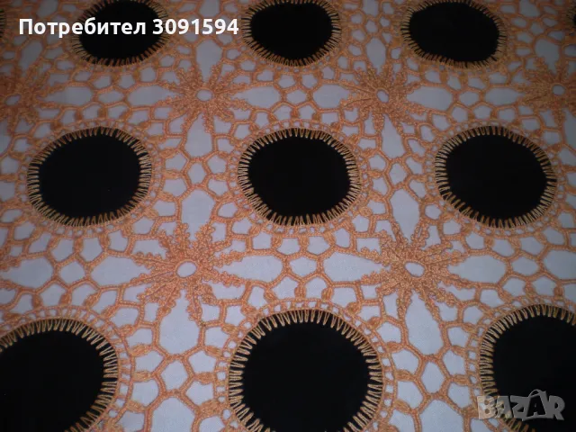 Винтидж Ръчно плетена покривка, ръчна изработка, плат и плетка оранжево и черно, снимка 4 - Антикварни и старинни предмети - 48070280