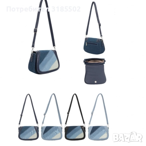 Дамска чанта от деним, с диагонален пачуърк дизайн