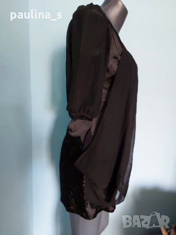 Уникална черна рокля / копринен сатен и органза / "YSL" , снимка 10 - Рокли - 18008668