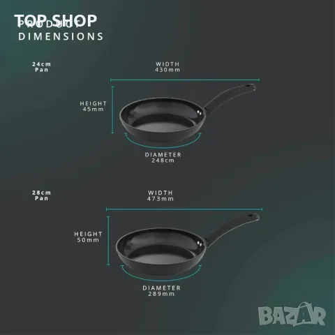 Swan SWPS2021BLKN Stealth Комплект тигани от кован алуминий от 2 части 24/28 см, черни, снимка 4 - Съдове за готвене - 49682796