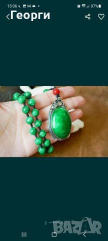 Стара Тибетска сребърна огърлица с натурален Нефрит, снимка 6 - Колиета, медальони, синджири - 37828906