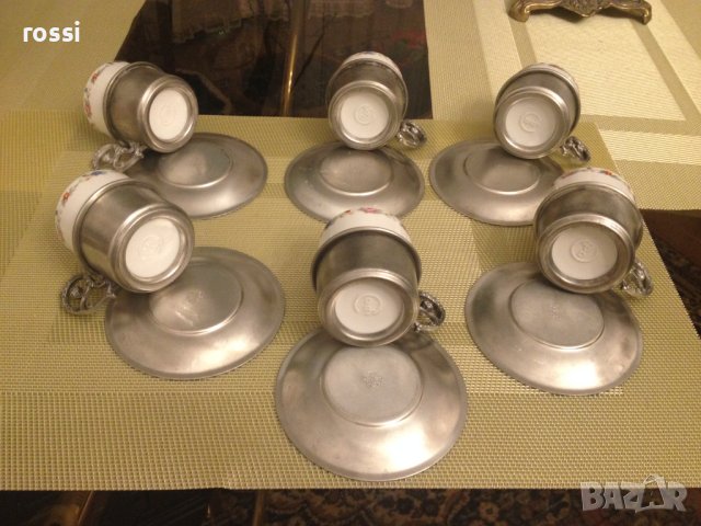 Vintage. Нов. Немски калаен сервиз чаши с подстакани за кафе, ракия, греяна ракия, снимка 7 - Други ценни предмети - 43051549
