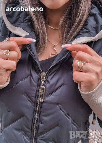 Ватирано дамско яке с качулка и декоративни ръкави, снимка 5 - Якета - 51781916