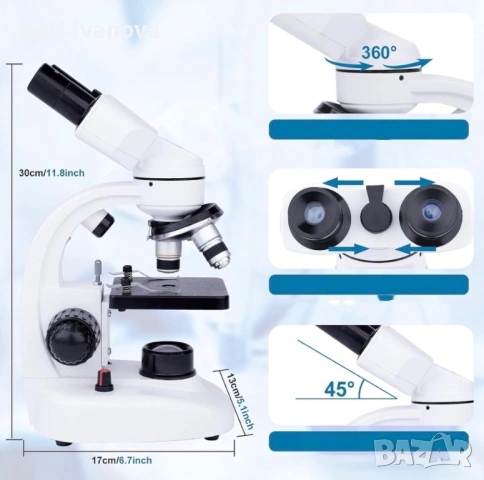  Биологичен Микроскоп LAKWAR 40X-1000X с LED осветление, 3 обектива, снимка 2 - Лаборатория - 53571110