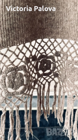 Вълнен шал с дантели от рози и дълги ресни - 220см, снимка 5 - Шалове - 52719650