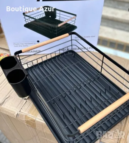 Сушилник за съдове Rosberg, 1 ниво, 43x31.5x14 см, Бежов/Черен, с дървени дръжки, снимка 2 - Други стоки за дома - 50310346