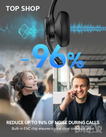 Bluetooth слушалка TECKNET Безжична слушалка с шумопотискане на микрофона, 50 часа, снимка 3 - Bluetooth слушалки - 49731067