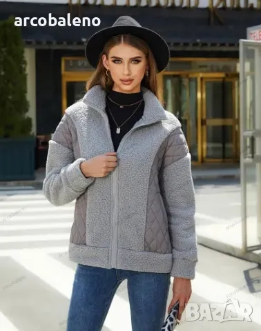 Плюшено дамско яке с дълги ръкави и цип, 5цвята , снимка 3 - Якета - 47655317