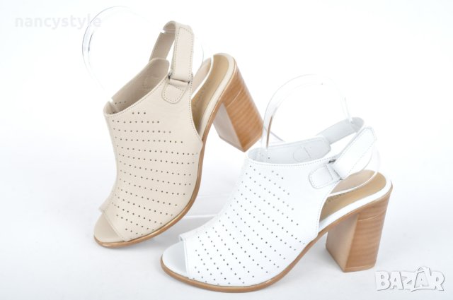 Дамски елегантни сандали на ток от естествена кожа - Два цвята