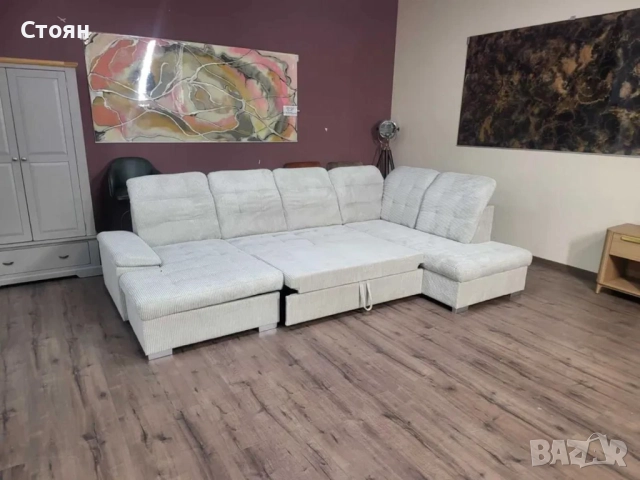ПРОМОЦИЯ!!!Бежов П-образен ъглов диван от плат рипсено кадифе Nixon, снимка 5 - Дивани и мека мебел - 52829958