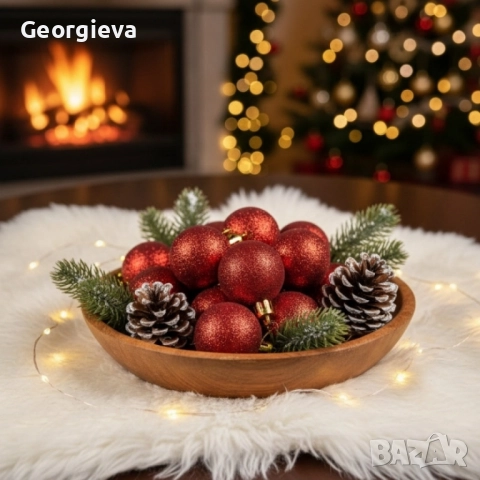 Комплект коледни топки 2 см – сребърни (8 бр.) и червени (16 бр.)