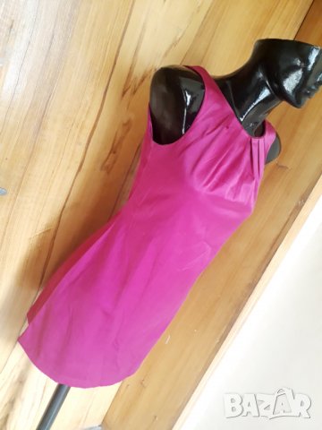 Цикламена сатенена къса рокля с цип на гърба С, снимка 2 - Рокли - 32989564