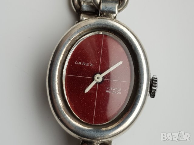 Дамски механичен посребрен часовник Сarex, снимка 3 - Дамски - 28002247