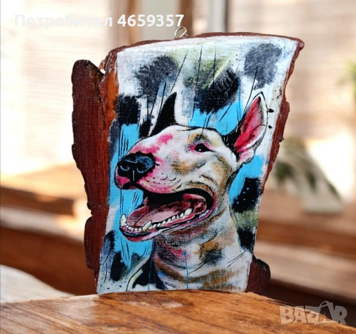 Ръчно рисуван булдог върху дървена плоскост , снимка 4 - Декорация за дома - 53354023