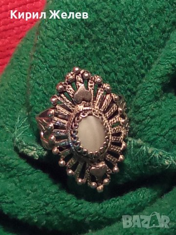 УНИКАЛЕН МАЙСТОРСКИ СРЕБЪРЕН СКЪПОЦЕНЕН АРТ ДЕКО ПРЪСТЕН СРЕБРО 925 АНГЛИЯ с БЯЛ ИВИЧЕСТ АХАТ 25565, снимка 2 - Пръстени - 35744441