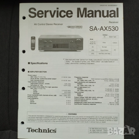 Сервизно описание Техникс Technics OРИГИНАЛ