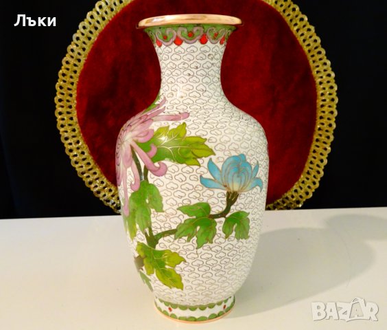 Китайска медна ваза Клоазоне,Cloisonne,маркирана. , снимка 3 - Вази - 36916498