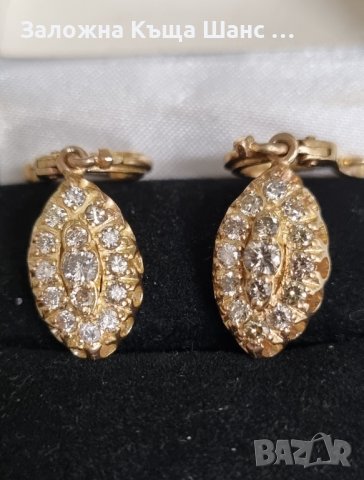 Златни обеци 14к с диаманти , снимка 2 - Обеци - 43196106