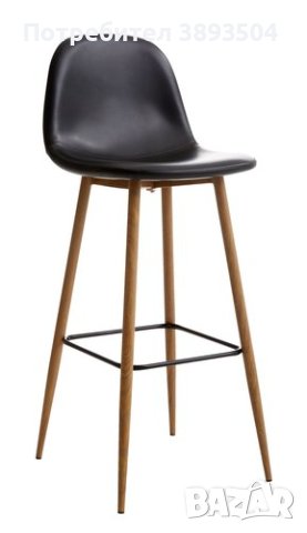 Бар стол от черна изкуствена кожа/цвят дъб