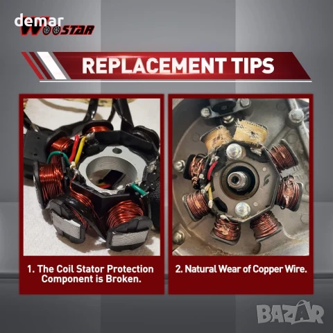 WOOSTAR 18-бобина 7-жилен магнитен статор за Suzuki 1997-2004 VZ800 Marauder 800 OEM 32101-48e00, снимка 8 - Части - 50586227